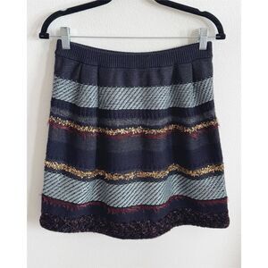 Tory Burch Skirt Womens Small Navy Blue‎ Striped Knit Phoebe Friends Artsy Boho